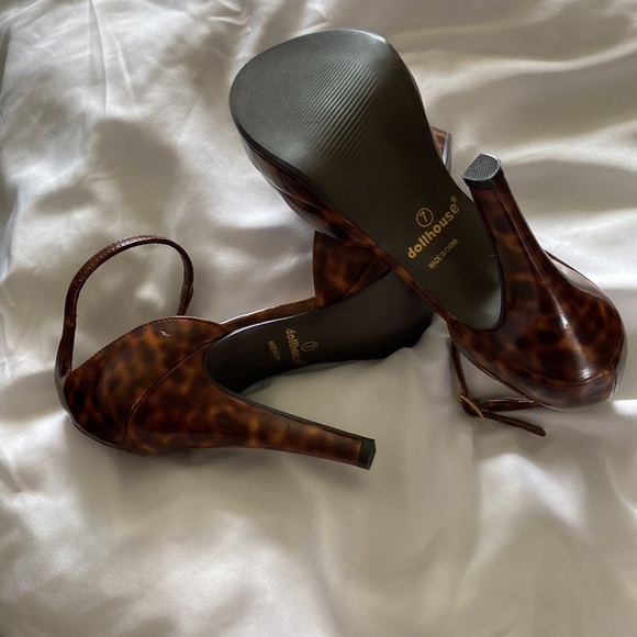 Dollhouse Platform Heels Brown Animal Print Patent Leather Size 7 - Picture 5 of 5